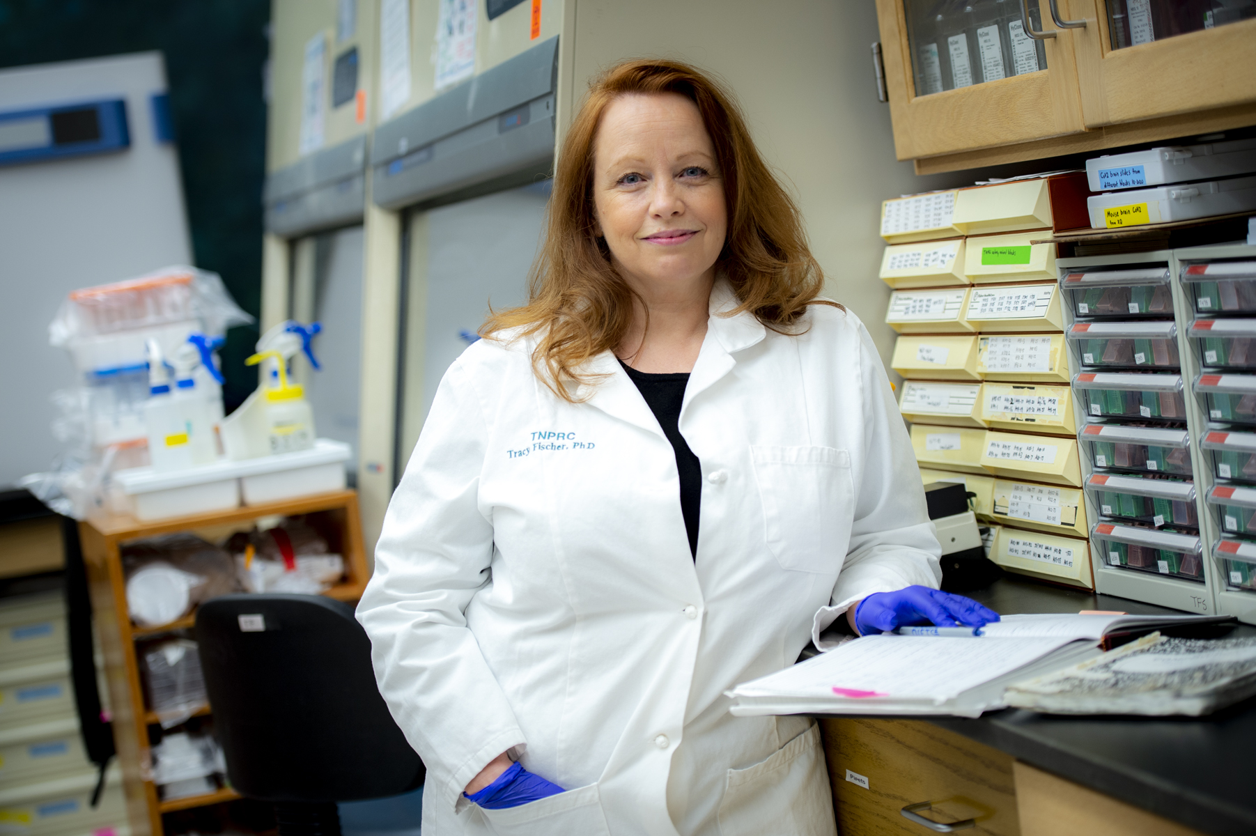 Dr. Tracy Fischer, Associate Professor of Microbiology and Immunology, in her laboratory at Tulane National Primate Research Center.