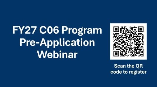 FY27 C06 Program Pre-Application Webinar registration QR code.